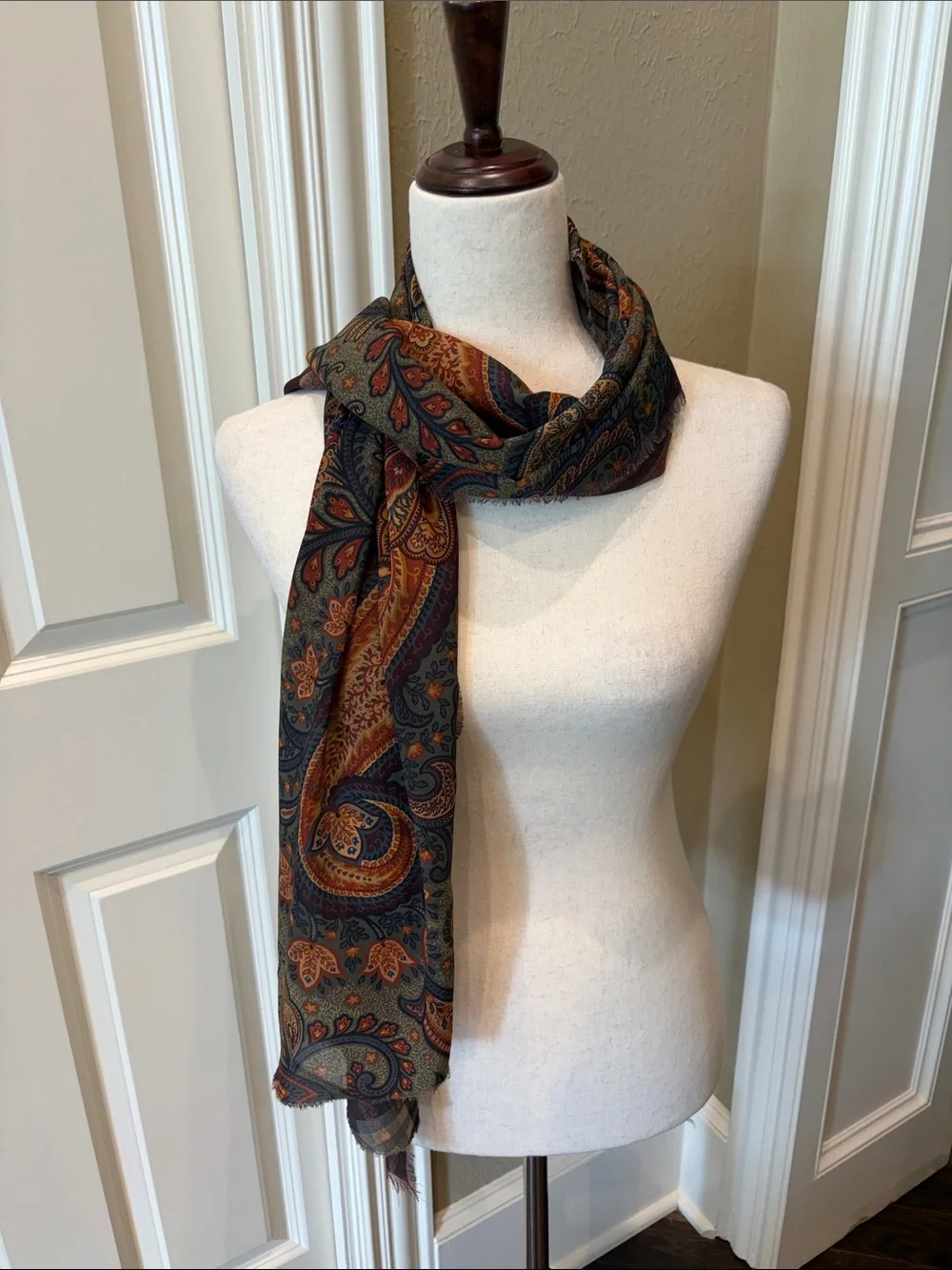 Nordstrom Paisley Shawl Scarf in Teal- Rust- Blue